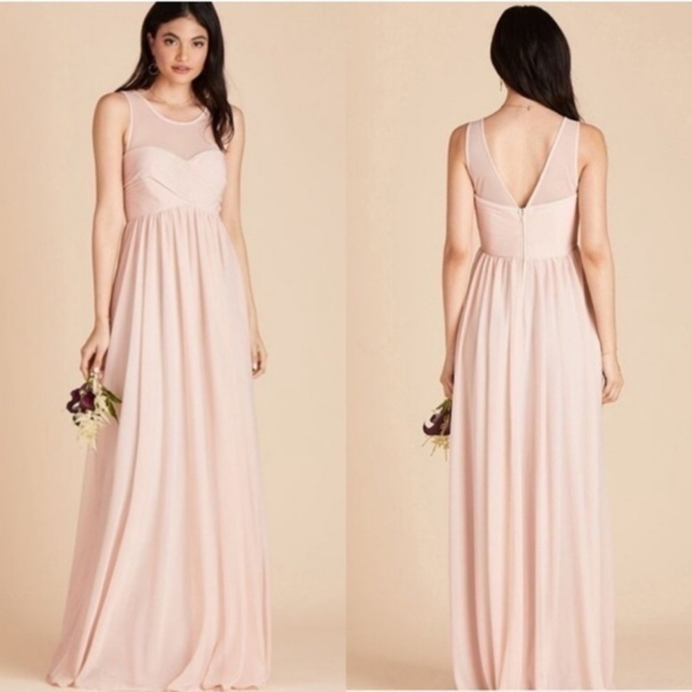 Birdy Grey‎ Ryan Ruched Mesh Overlay Empire Waist Gown Blush Pink Medium